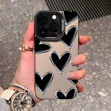 Black Vitality Black Heart Pattern Phone Case Compatible with iPhone 17 16 15 14 13 12 11 Pro Max X XS MAX Galaxy S25 S24 S23 S22 FE Plus Ultra Shockproof Protective Cover - ブラック - チェックする 2