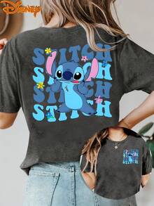 Disney License T Shirts,Disney Lilo & Stitch Stitch Face Repeat Print Oversized T-Shirt For Women, Cute Cartoon Alien Graphic Loose Fit Casual Tee, Retro Groovy Stitch Short Sleeve Tops For Stitch Lovers Disney World Trip Daily Wear Birthday Gift ,Camiseta, Summer Outfits For Women, Summer Clothes, Summer Tops, Tops For Women, Festival Outfits, Summer Tops For Women, Mother's Day, Mother's Day Clothing, Gifts For Family And Friends, Spring Outfits For Women, Officially Licensed Disney T-Shirts, Disney Men's And Women's Spring/Summer Fashion Casual Short-Sleeve T-Shirts - 灰色 - 查看 1