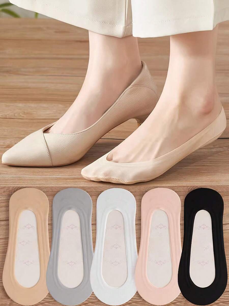 1/3/5 Pairs Women's Summer Thin Invisible Socks, Silicone Non-Slip No Show Ankle Socks - Multicolor - View 1
