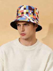 1顶男女通用时尚蘑菇印花双面渔夫帽，Y2K街头风 - A - 查看 5