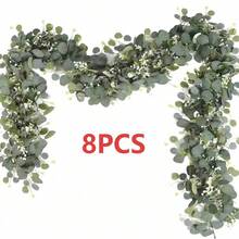 1 pièce/2 pièces/4 pièces Couronne d'eucalyptus, 1 paquet de 5,7 pi de guirlande de feuilles d'eucalyptus artificielles mélangées, couronne verte à suspendre, plantes pour centre de table de salle à manger de style ferme, manteau de cheminée, arche de mariage, décoration de Noël, décoration de chambre, décoration de maison, décoration de cuisine, décoration de mariage, centre de table, décoration de bureau, décoration de jardin, décoration extérieure - Vert - Voir 17