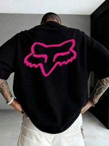 Men's T-Shirt, European And American Street Style, Off-Road, Pink Fox Head Print T-Shirt, F-O-X Racing, Casual Short-Sleeve 220g Pure Cotton T-Shirt, Loose Fit, Summer Street Style T-Shirt, Outdoor Sports T-Shirt, Machine Washable, A Must-Have For Outdoor Enthusiasts, Available In Men's And Women's Styles, B-A-D Bunny T-Shirt, Men's T-Shirt, Men's Summer Shirt, Men's Short-Sleeve T-Shirt, Men's Clothing, Men's T-Shirts, Men's Summer - màu đen - Xem 2