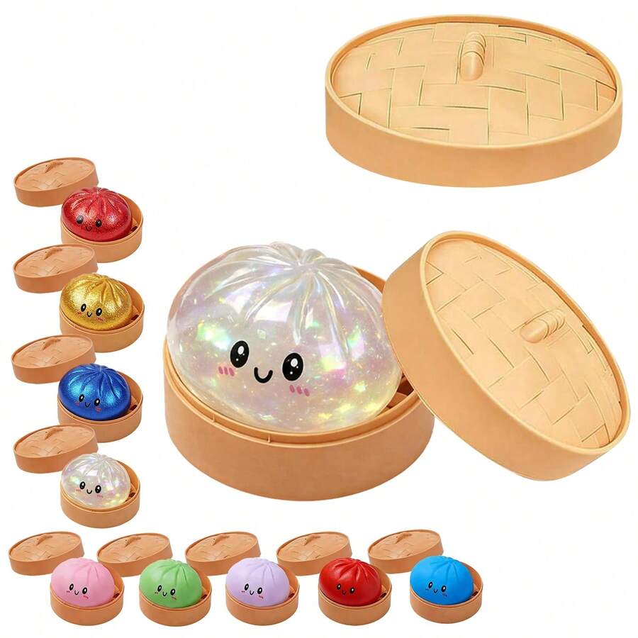 Dumpling Squishy Toy With Steamer Box, White Flash Glitter Slow Rising Fidget Squishies, Squishy Sensory Toys For Classroom, Stress Relief Anxiety Fidgets For Adults Kids, Kawaii Food Shaped Collectible Squishies, Party Favors, Soft Pinch Gift, White - 白閃光 - 查看 1