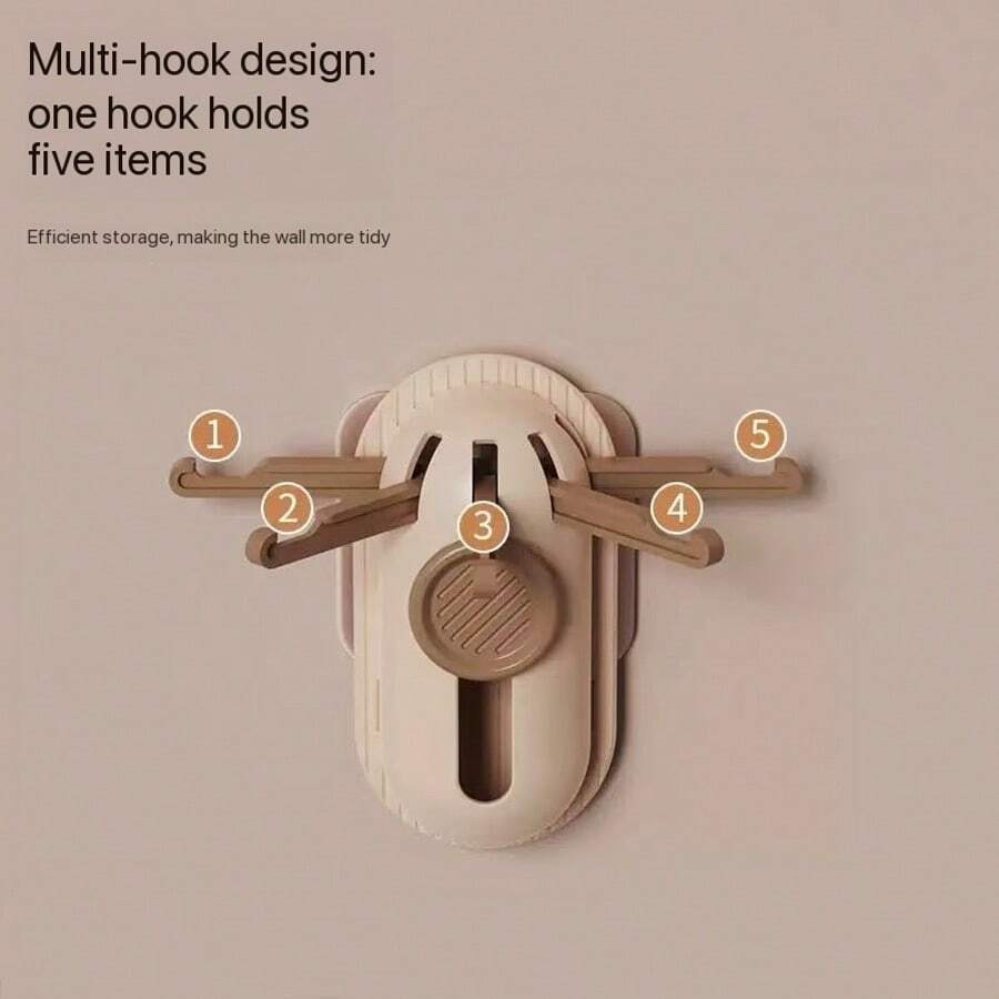1pc No-Drill 5-Claw Retractable Hook, Kitchen/Bathroom Door Organizer, Adhesive Multi-Function Wall Mount Rack - View 1
