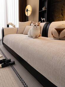 1pc Geometric Anti-Slip Sofa Cover, Suitable For All Seasons, Dust-Proof Sofa Slipcover, Pet-Friendly And Anti-Scratch Sofa Seat Cover, Machine Washable, For Room Decor, Fits L-Shaped Sofa, Single Sofa, Loveseat, 3-Seater Sofa, 4-Seater Sofa And Modular Sofa (Sold Separately) - Beige - View 2