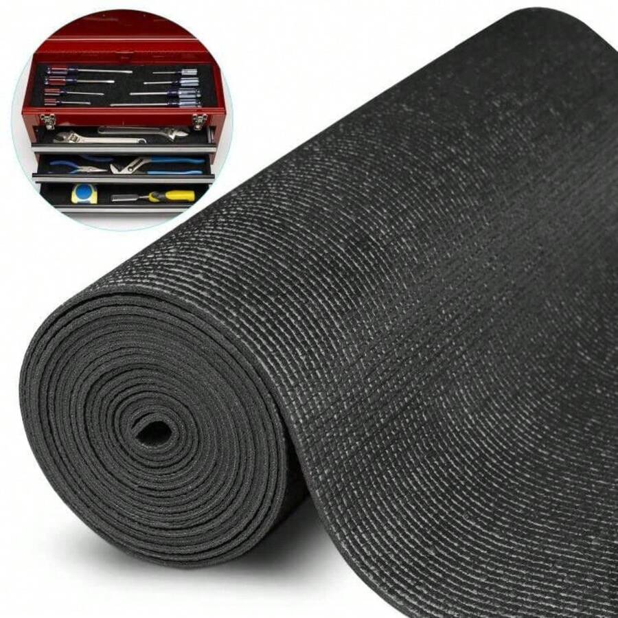 Tấm lót kệ chuyên nghiệp, dày 3 mm, lót ngăn kéo, dễ cắt, chống trượt cho ngăn kéo, hộp dụng cụ, xe hơi, nhà bếp, nhà để xe (41 cm x 488 cm, màu đen) - đen - Xem 1