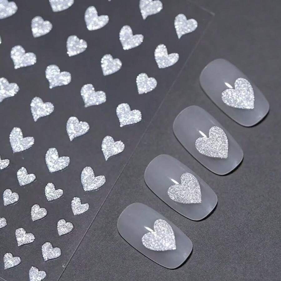 1 pièce Autocollant pour ongles en forme de cœur super brillant argent, décoration d'art pour ongles avec strass en feuille d'argent étincelante, accessoire pour ongles, décoration pour ongles, art des ongles, fournitures de manucure. - Multicolore - Voir 1