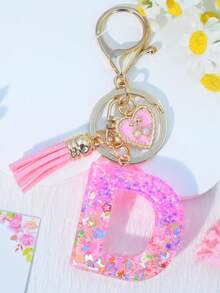 1pc Pink Letter Keychain Resin Drip Glue Butterfly Heart Pendant, Cute Gift For Women Bag/Key Chain - Baby Pink - View 24