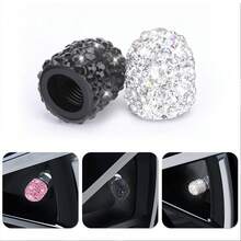 4 pièces Capuchons de valve de pneu ornés de diamants, couvercle de valve de pneu de voiture universel avec décoration de cristal et de strass - A - Voir 3