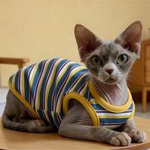 Áo thun kẻ sọc hình bánh quế cho thú cưng, thiết kế viền tương phản, quần áo mùa hè thoáng khí cho mèo và chó. - Màu xanh lam - Xem 8