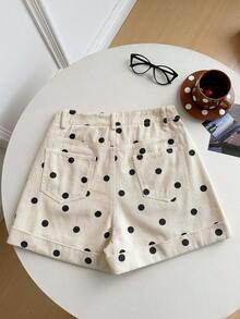 Quần short chấm bi nữ kiểu dáng thường ngày, thích hợp cho mùa hè. - Màu be - Xem 3