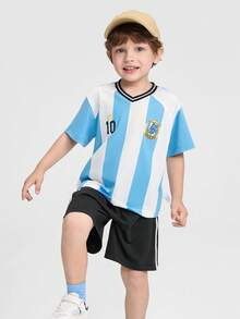 Balabala Bộ đồ hai mảnh mùa hè cho bé trai 2026, nhanh khô, mềm mại, nhẹ, thoáng khí, kiểu dáng đơn giản thường ngày. - tông màu xanh - Xem 3