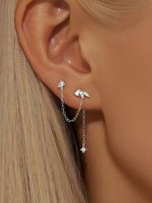 1 đôi bông tai thời trang tinh tế bằng bạc sterling 925 mạ vàng 18K, kiểu dáng hình học cổ điển với tua rua, có thể đeo hai kiểu, màu vàng/bạc, ít gây dị ứng, thích hợp cho nữ và bé gái đeo hàng ngày, quà tặng ngày của mẹ, quà cưới, quà dự tiệc. - Bạc - Xem 2