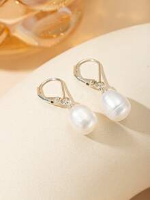 1 Pair Elegant Fashion Freshwater Pearl Decor Dangle Earrings, Suitable For Daily Wear And Party Matching Jewelry - Silver - View 2