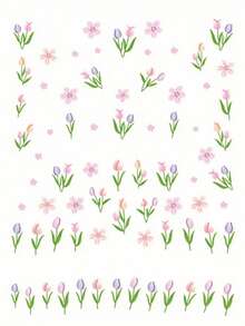 1pc Tulip Nail Art Sticker, Pink Floral Nail Decals, Spring/Summer Botanical Nail Wrap, Self-Adhesive Nail Decoration, DIY - Multicolor - View 5