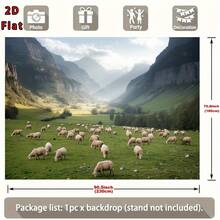 [2D Flat Printing]2D Flat Design, 1 Large Landscape Featuring Pasture Sheep, Mountains, Rivers, And Lakes,Large Polyester Fiber Backdrop, Suitable Home Decoration And Party Events, No Power Required, Easy To Hang, Housewarming, Birthdays, And Decoration Enthusiasts, Indoor And Outdoor Decoration, Party Setup, Landscape Design, Highquality Printing, Wall Art, A Musthave Nature Lovers, 2D Flat Design - 多色 - 查看 7