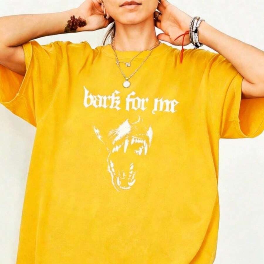 2026 Tops For Women Plus Size - Plus Size - Women's Bark For Me Comfortable T-Shirt| Retro Fun Barking Dog Design, Fashionable Street Style, Elegant - 黃色 - 查看 1
