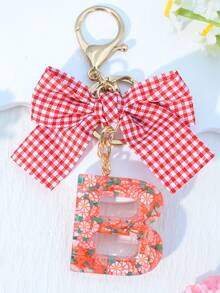 1 móc khóa nhựa hình nơ kẻ caro đỏ, móc khóa hình trái cây dễ thương chữ cái A-Z, quà tặng ngày lễ cho phụ nữ - Đỏ - Xem 13