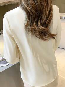 Solid Color Front Button Front Tie Long Sleeve Shirt, Suitable For Office - Apricot - View 3