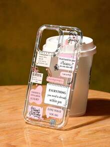 Pink Slogan Element Fashion Phone Protective Case, Designed With Various Memo And Notebook Patterns, Suitable For IPhone 13/11/17/16/14/15/15 Pro/15 Plus/15 Pro Max/12 Pro/13 Pro/14 Pro/12 Mini/13 Mini/11 Pro Max/12 Pro Max/13 Pro Max/14 Pro Max/14 Plus - Multicolor - View 2