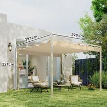 3 X 3 M Garden Pergola With Retractable Roof, Pavilion, Canopy For Shade, UPF30+, Khaki - Khaki - View 2