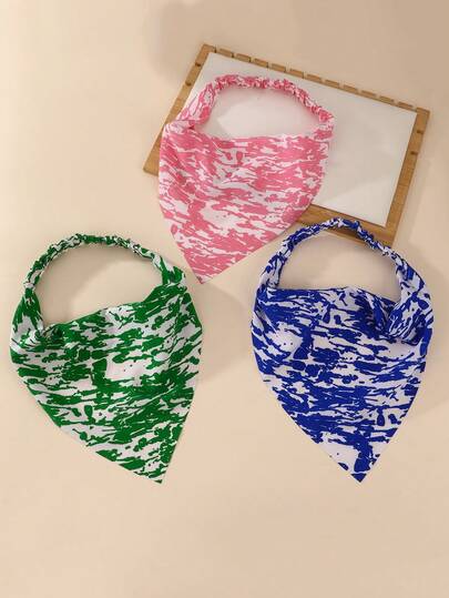 1/3 chiếc khăn quàng cổ/băng đô tam giác in họa tiết nhuộm màu bất đối xứng, tươi mát, màu xanh lá cây/hồng/xanh ngọc, thời trang nữ, thích hợp cho sử dụng hàng ngày, mùa xuân/hè, đi biển, du lịch và trang trí.