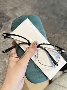 1 Pair Classic Retro Unisex Fashion Half-Frame Square Clear Lens Glasses, Suitable For Casual Activities, Office, Reading, School, Daily Wear, Great Gift Choice - 多色 - 查看 8