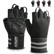 Workout Gym Gloves Men Women, Weight Lifting Gloves With Wrist Wrap Support, SBR Pad Grip Full Exercise, Fitness, Dumbbells, Barbell, Climbing, Fingerless - Black + Large - View 1