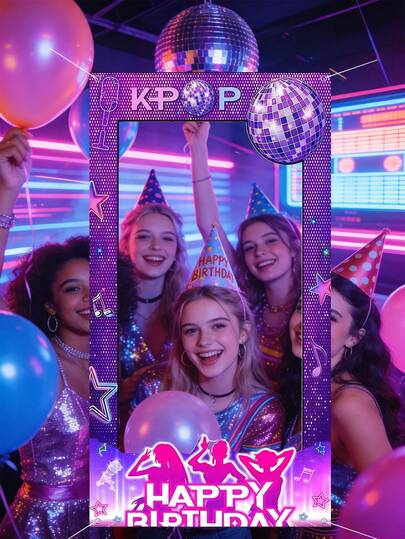 1 pezzo Cornice per foto stile K-pop neon viola, sfondo fotografico in tessuto di poliestere stile discoteca con stampa di microfono + stelle + note musicali + sagoma di ballerino, striscione lavabile riutilizzabile adatto per festa di compleanno a tema K-pop, concerto, festa di compleanno per adolescenti, decorazione per festa di primavera/estate, decorazione per compleanno, decorazione per festa, regalo per la festa del papà, regalo per la festa della mamma, doccia per bebè, tovaglia bianca, tovaglia primaverile/estiva