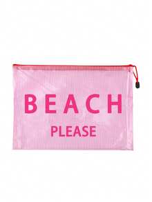 防水時尚沙灘包，印有「Beach Please」彩色圖案、棕櫚樹、海鳥、波浪圖案。大容量透明化妝包配尼龍拉鍊 - 輕量、春/夏收納，適用於游泳、沙灘、潛水和夏季度假、返校，輕量防曬收納包，適合朋友、家人、閨蜜、同學。完美的生日、節日、派對、婚禮（伴娘）禮物和紀念品，郵輪必備，夏季度假禮物 - 彩色 - 查看 17