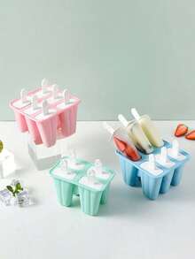 1pc Reusable Silicone Ice Cream Mold With Brush, Solid Color Multi-Grid, Suitable For Home Kitchen, Refrigerator, DIY, Ice Cream Making, Summer Party - Multicolor - View 4