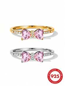 1 chiếc nhẫn hình trái tim thắt nơ sang trọng, nhẹ, bóng bẩy, bằng bạc sterling 925 dành cho nữ, món quà trang sức thanh lịch dành cho phái nữ, thích hợp cho Ngày Valentine, Sinh nhật hoặc đeo hàng ngày. - Nơ trái tim - Xem 1