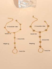 1 chiếc vòng tay nữ bằng thép không gỉ đính hạt kim loại và hoa, thiết kế tối giản thời trang, phù hợp để đeo hàng ngày. - Vàng - Xem 3