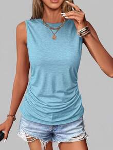 3 chiếc áo tank top nữ cổ tròn không tay phong cách thường ngày - áo phông dáng rộng màu trơn (đen/trắng/xám), có thể giặt bằng máy, phù hợp cho tất cả các mùa hè - Hồng, xanh dương, vàng - Xem 4