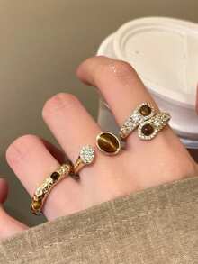 5件時尚幾何水滴裝飾開口戒指，適合日常配戴，送禮佳品 - A style-5pcs - 查看 10