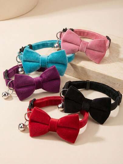 PETSIN 1 件时尚可调节宠物项圈，多色，带铃铛和领结 - 适合猫和小型犬