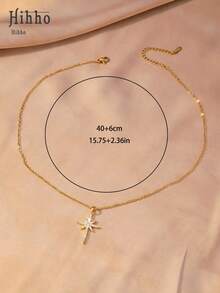Hihho [1pc] Classic Star-Shaped Pendant, Can Be Layered With Fine Chain Pearl Necklace, Square Pendant Necklace To Create Depth, Suitable For Summer Camisole, Refined Look For Any Occasion, Appropriate As Daily Or Gift - Starlight - View 7
