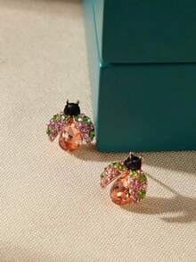 1pair Rhinestone Decor Ladybird Design Stud Earrings - Nhiều màu - Xem 5