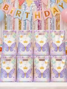 50个紫色蝴蝶礼品袋，蝴蝶主题生日派对礼品包装袋，婚礼回礼袋，生日礼品袋，派对礼品袋，生日礼品包装用品，生日派对用品，生日装饰，生日礼品填充袋，塑料袋，一周岁生日派对用品，派对回礼，生日快乐，女孩生日，蝴蝶装饰，婴儿派对装饰 - 紫色 - 查看 5