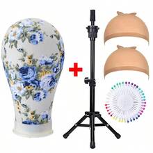 Modelo de cabeza de peluca de lienzo suave de 22 pulgadas con soporte de trípode, modelo de cabeza de entrenamiento para peluquería para hacer pelucas DIY - Ver 10