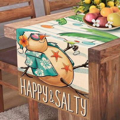Snowman Spring/Summer Table Runner, Tropical Hawaiian Palm Leaf Beach Coastal Kitchen Dining Table Decor, Nautical Farmhouse Indoor Outdoor Home Decoration Party Supplies