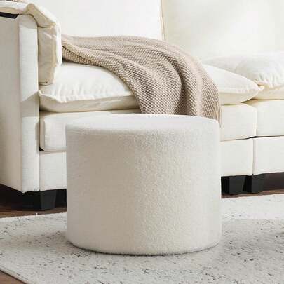 Soft Boucle Pouf Ottoman, Comfortable Foot Rest, Full Foam Filling Footstool For Living Room, Bedroom, Lightweight Comfort And Charm Floor Poof Seating Perfect To Rest Your Feet, Beige