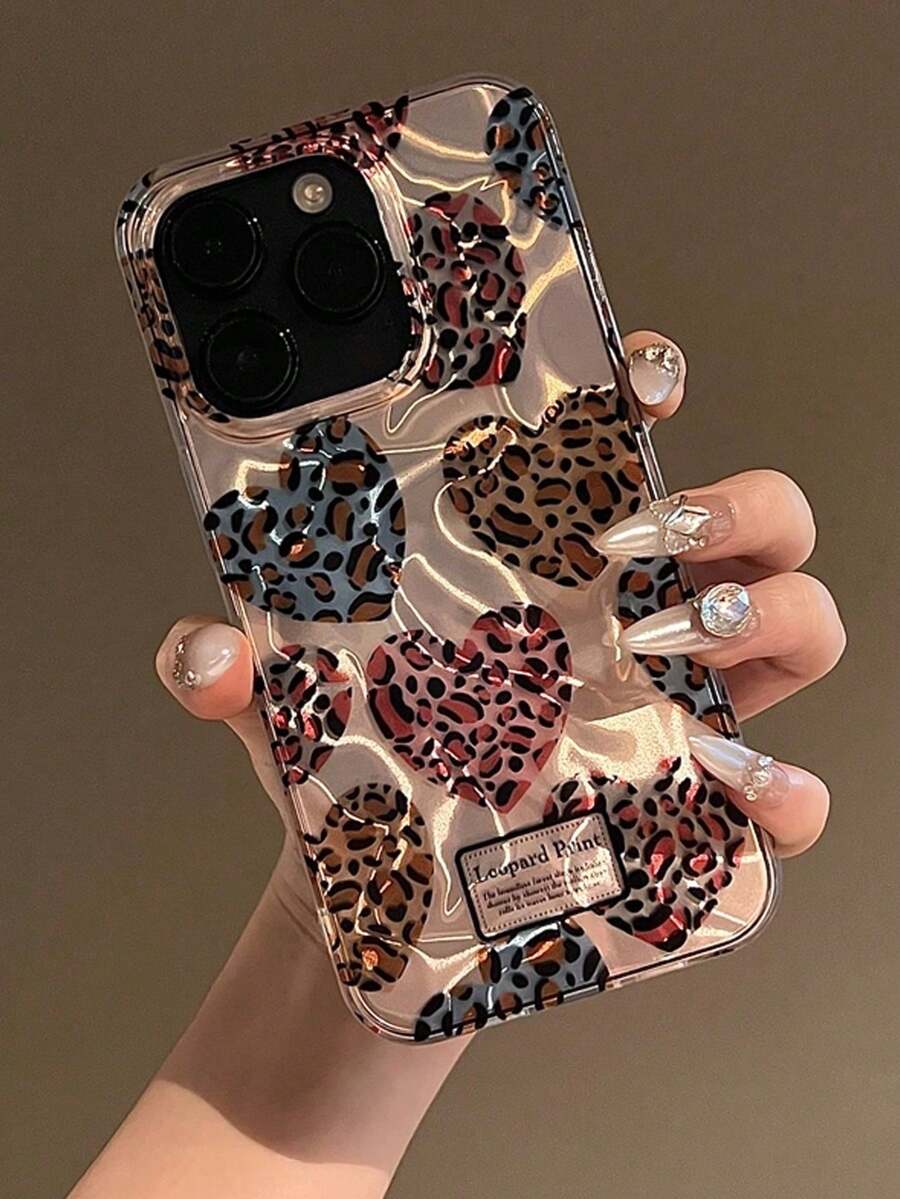 奢华豹纹爱心手机壳，兼容 16 Pro Max、韩版ins风新款15、简约优雅14、防震全包13 Pro、小众12女款，也适用于17 Pro Max、17 Pro、17、17 Air等智能手机。
