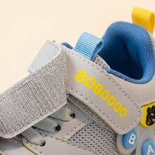 Tenis de niña y tenis para niña, zapatos deportivos casuales de cuero sintético con malla transpirable, calzado infantil con tira de  y suela gruesa antideslizante con amortiguación, decoración de letras, estilo de moda cómodo y ligero, zapatos para niña resistentes para correr y jugar. - Azul - Ver 7