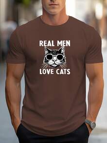 Camiseta de ajuste regular con estampado de gatito pintado a mano para hombres DXAO - Verde militar - Ver 6