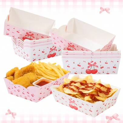 Bộ 6/12 khay đựng thức ăn chủ đề quả anh đào hình nơ, khay đựng khoai tây chiên, hộp bỏng ngô, hộp đồ ăn nhẹ, hộp đựng thức ăn dùng một lần, dùng trang trí tiệc sinh nhật chủ đề anh đào hình nơ, đồ dùng tiệc cưới, trang trí tiệc mừng em bé, hộp quà gói, đĩa khai vị, giá đựng bánh taco, khay giấy đựng đồ ăn tiệc chủ đề anh đào hình nơ, trang trí nhà cửa, đồ dùng trang trí nhà bếp nhà hàng, đồ dùng tiệc ngày lễ.