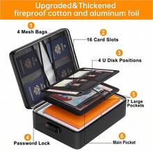 Large Capacity File Organizer,36x27x10cm ,Fireproof Waterproof Document Organizer & Laptop Case, Large Briefcase Style Box With Lock,Multi-Layer File Organizer With 16 Card Slots & Mesh Pockets, Multi-Pocket Money Storage Bag For Passport, Certificates & Valuables, Home Office Travel Money Pouch,Black - 黑色 - 查看 3