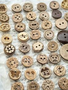 22/45/100pcs Random Pattern Coconut Shell Buttons, Natural Wooden 2-Hole Buttons, Handmade DIY Doll Clothes Sewing Accessories, Vintage Decorative Buttons - Random Pattern Buttons - View 10
