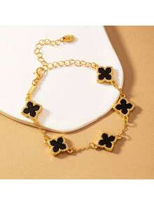 Lucky Four-Leaf Clover Charm Bracelet - Elegant Chain Paired With A Red Enamel Four-Leaf Clover, A Four-Leaf Clover Gift, Suitable For Gifting On Valentine's Day, Mother's Day, Teacher's Day And For Daily Wear - 多彩 2 - 查看 3
