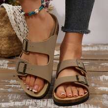 Women's Sandals Flats Soft Open Toe Summer Slide With Adjustable Buckle Slippers Shoes - 駝色 - 查看 11